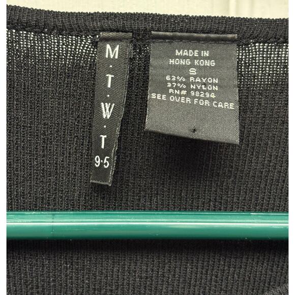MTWT 9-5 Sweater, Black Rayon Blend Cardigan, Blocks of Color, Women's Size S - Picture 2 of 5